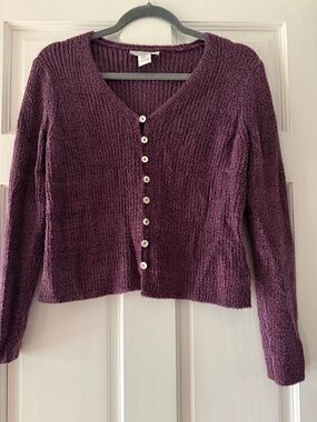 Rachel Zoe Plum Button-Down V-Neck Cardigan
